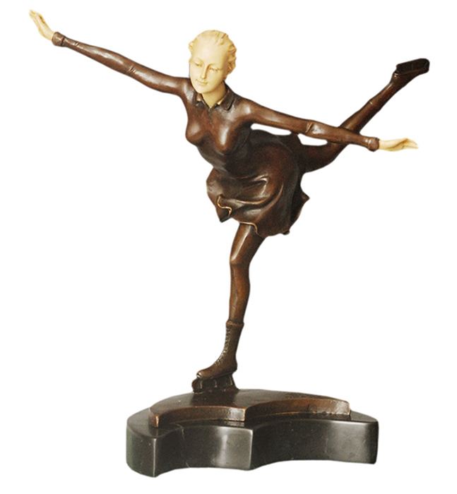 Lady Skating Sculpture On Marble Base